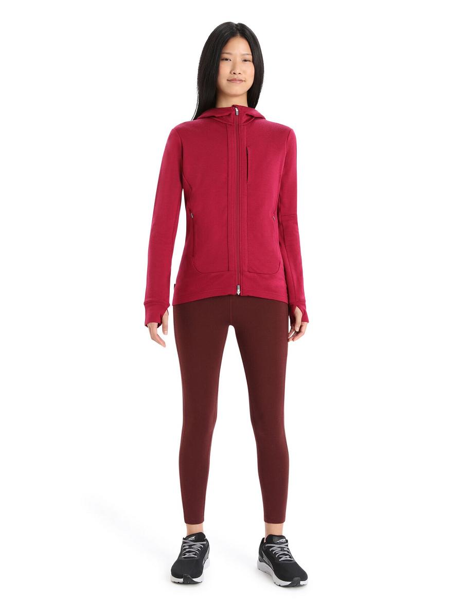 Women's Icebreaker Merino Quantum III Long Sleeve Zip Hoodie Cherry / Espresso | CA 1270ZUTG